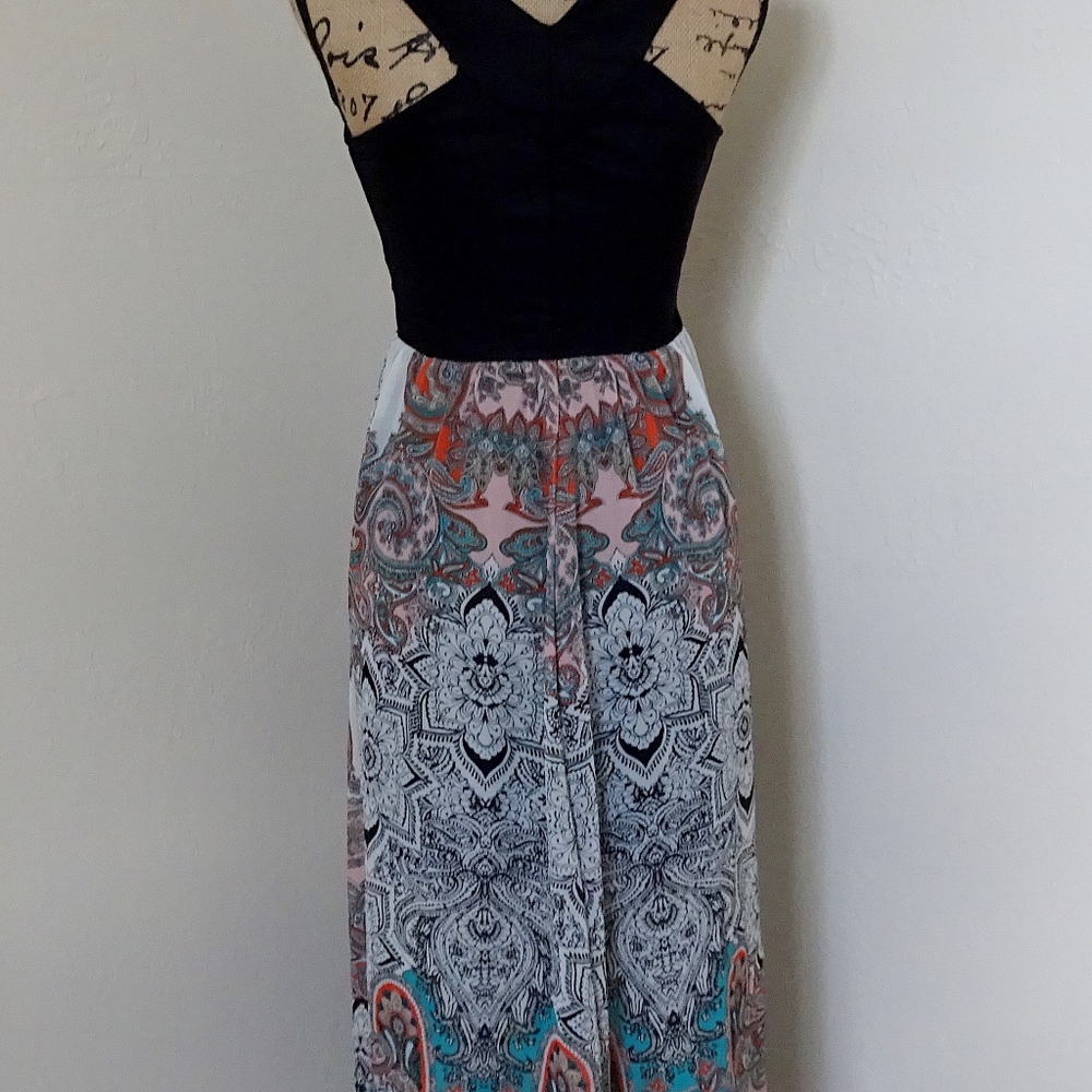 Boho Mandala Paisley Floral Bailey Blue Maxi Dress - Picture 7 of 8